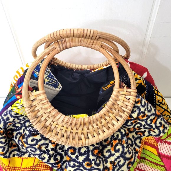Ankara Boho Multicolored Purse with Rattan Handles - Picture 5 of 7